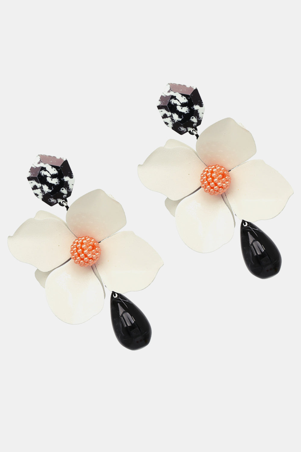 Bloosom Flower and Teardrop Resin Dangle Earrings 