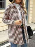 Houndstooth Button Up Long Sleeve Coat 