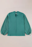 Swiss Dot Mock Neck Balloon Sleeve Blouse 