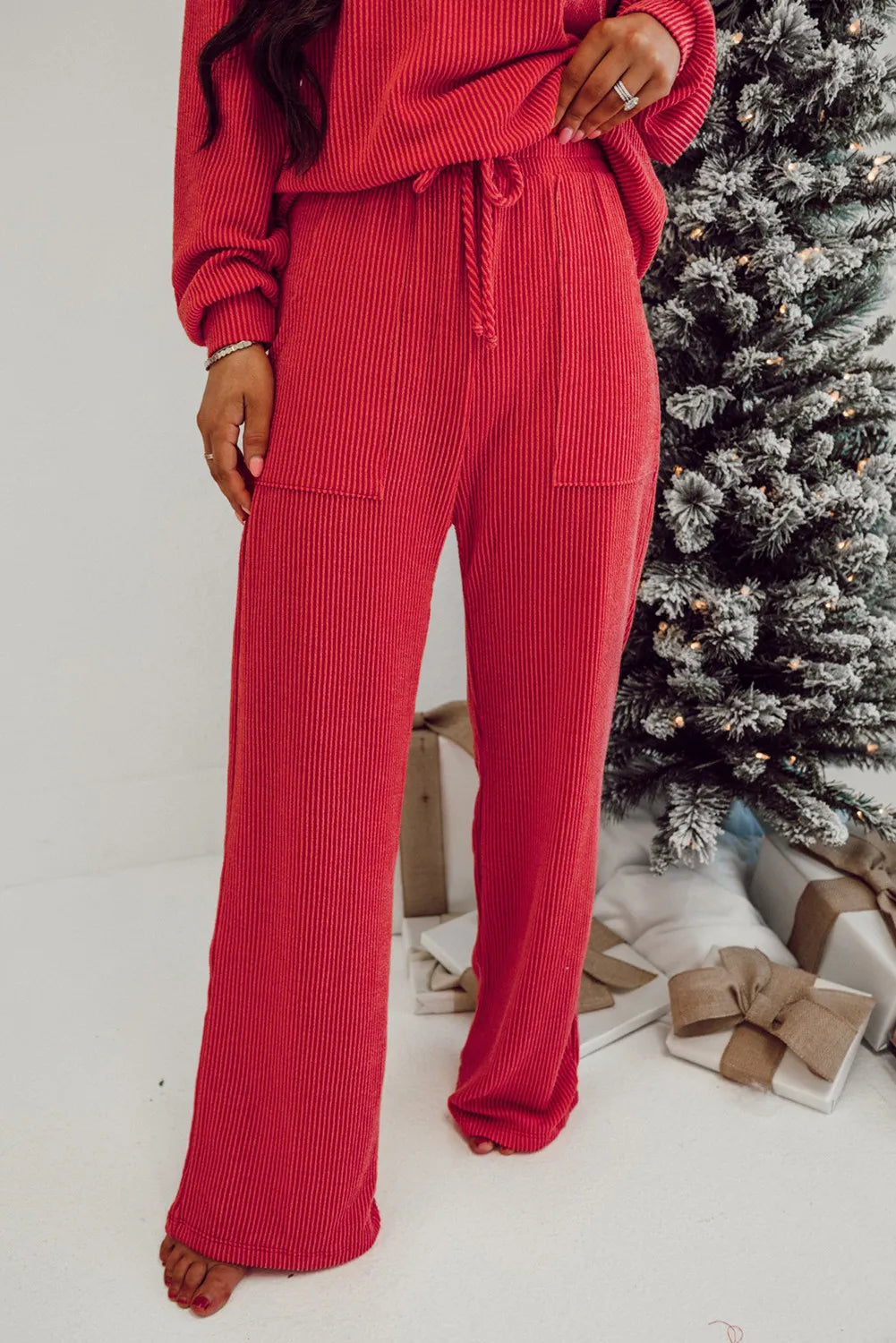 JOLLY Round Neck Long Sleeve Top and Pants Lounge Set Lingerie & Nightwear