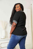 Double Take Embroidered Notched Neck Top 