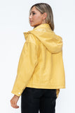 How Dare U Drawstring Hem PU Leather Zip Up Jacket 