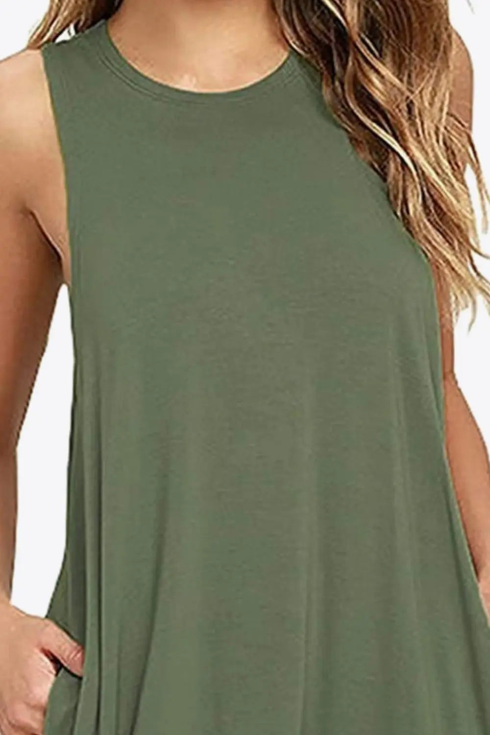 Full Size Round Neck Sleeveless Dress with Pockets 