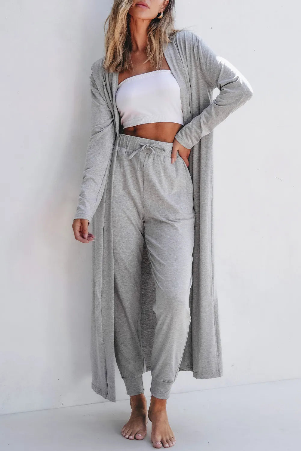 Open Front Long Sleeve Cardigan and Pants Lounge Set Lingerie & Nightwear