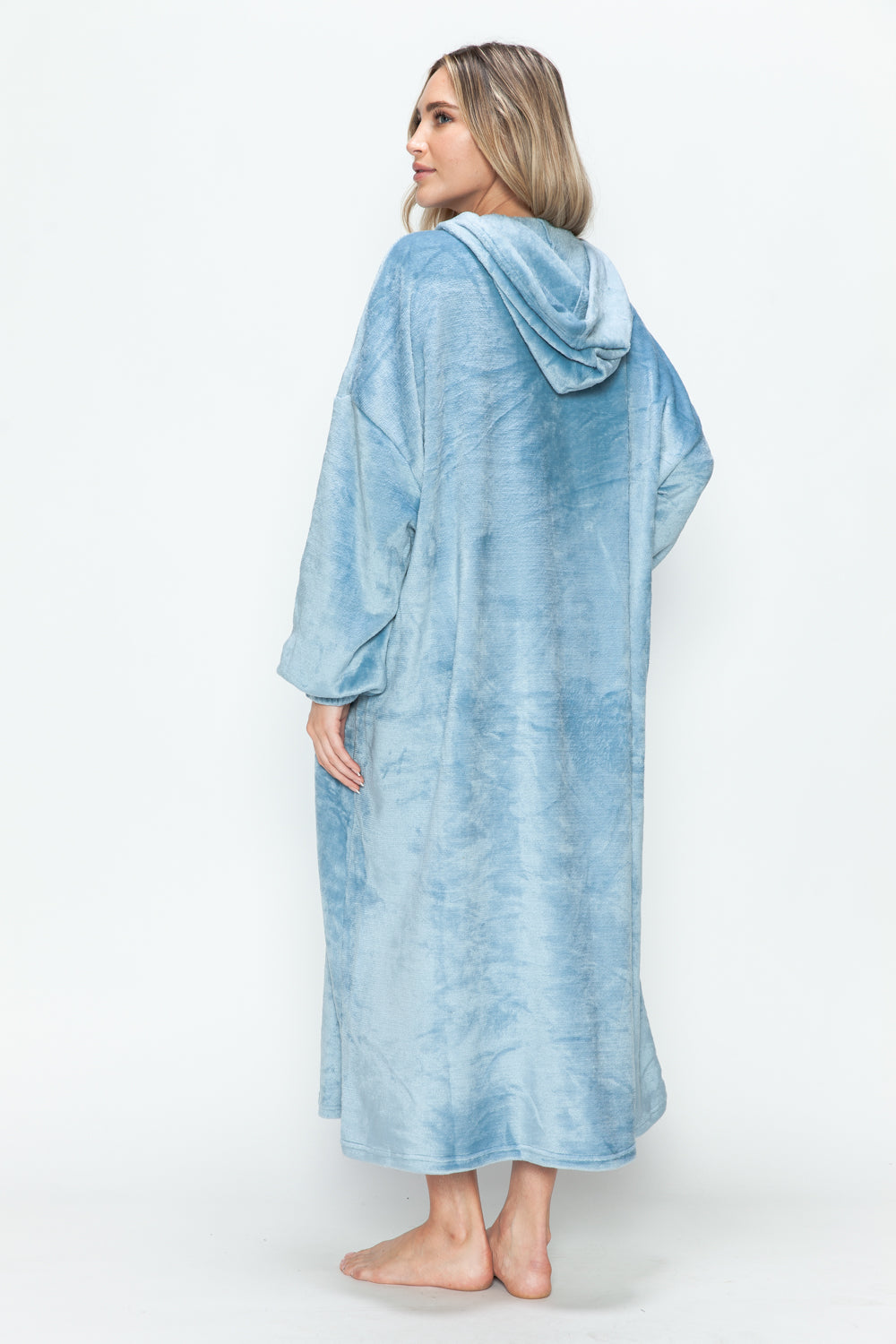 Double Take Full Size Pocketed Hooded Midi Lounge Dress 