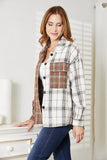 Double Take Plaid Contrast Button Up Shirt Jacket 
