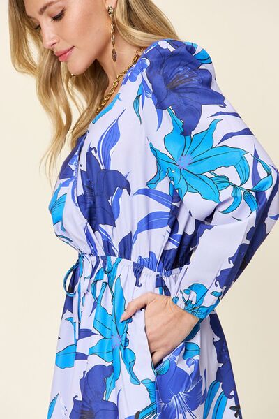 Double Take Full Size Floral Long Sleeve Romper with Pockets 