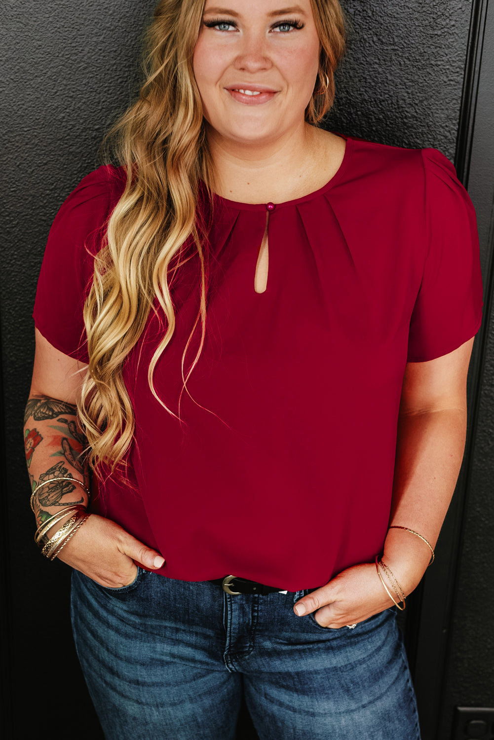 Plus Size Round Neck Short Sleeve Blouse 