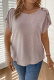 Plus Size Decorative Button Round Neck Short Sleeve T-Shirt 
