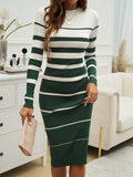 Devine Color Block Round Neck Long Sleeve Midi Dress 