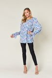 Double Take Full Size Printed Flounce Sleeve Blouse 