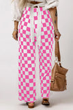 Black 2-Tone Checked Print High Waist Wide Leg Pants Bottoms/Pants & Culotte