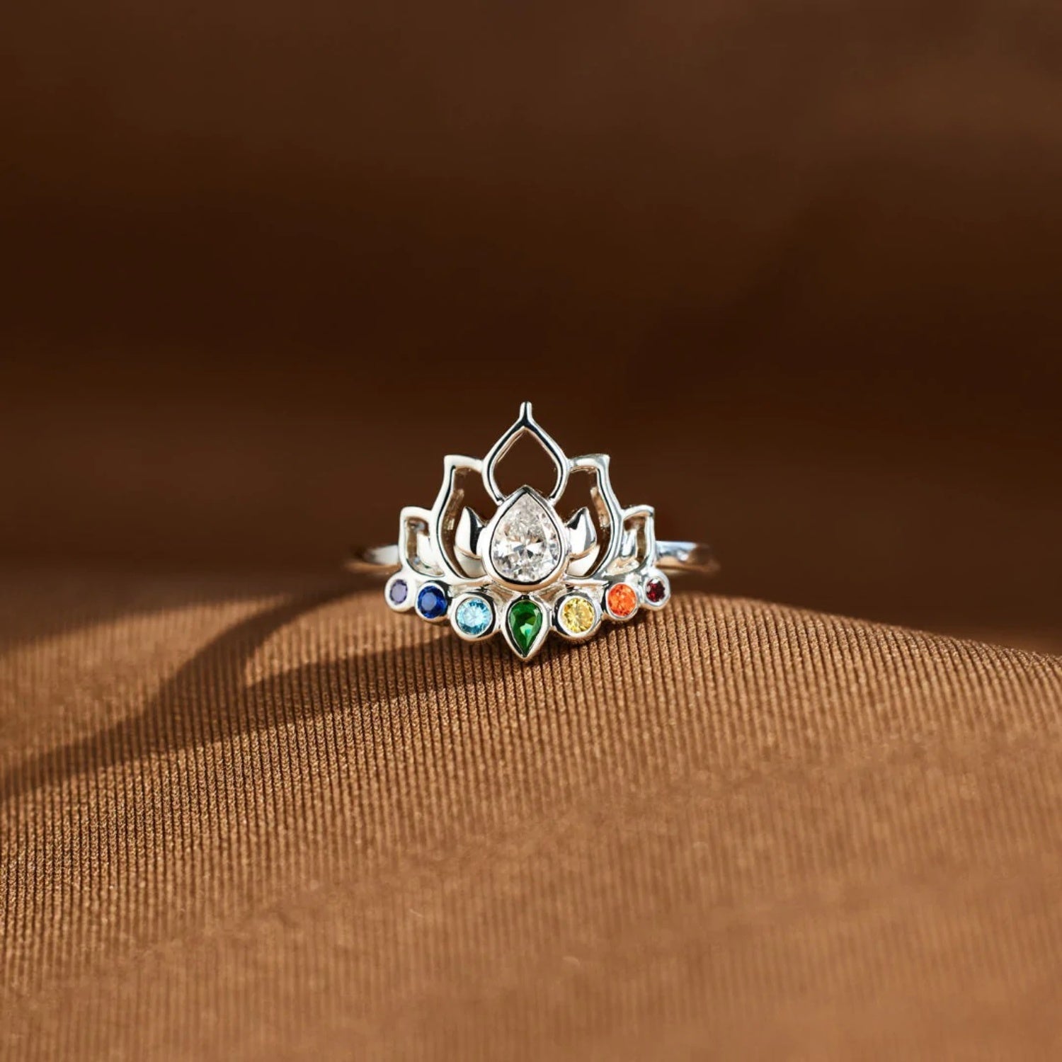 925 Sterling Silver Inlaid Zircon Lotus Shape Ring 
