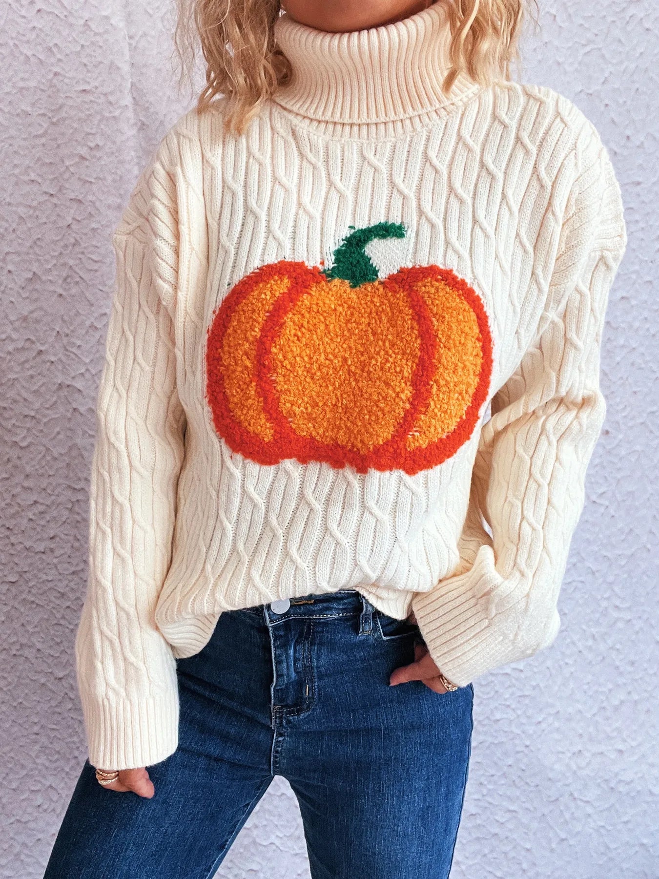 Pumpkin Turtleneck Long Sleeve Sweater 
