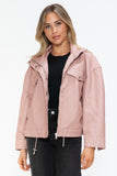 How Dare U Drawstring Hem PU Leather Zip Up Jacket 