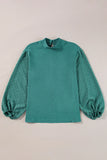 Swiss Dot Mock Neck Balloon Sleeve Blouse 