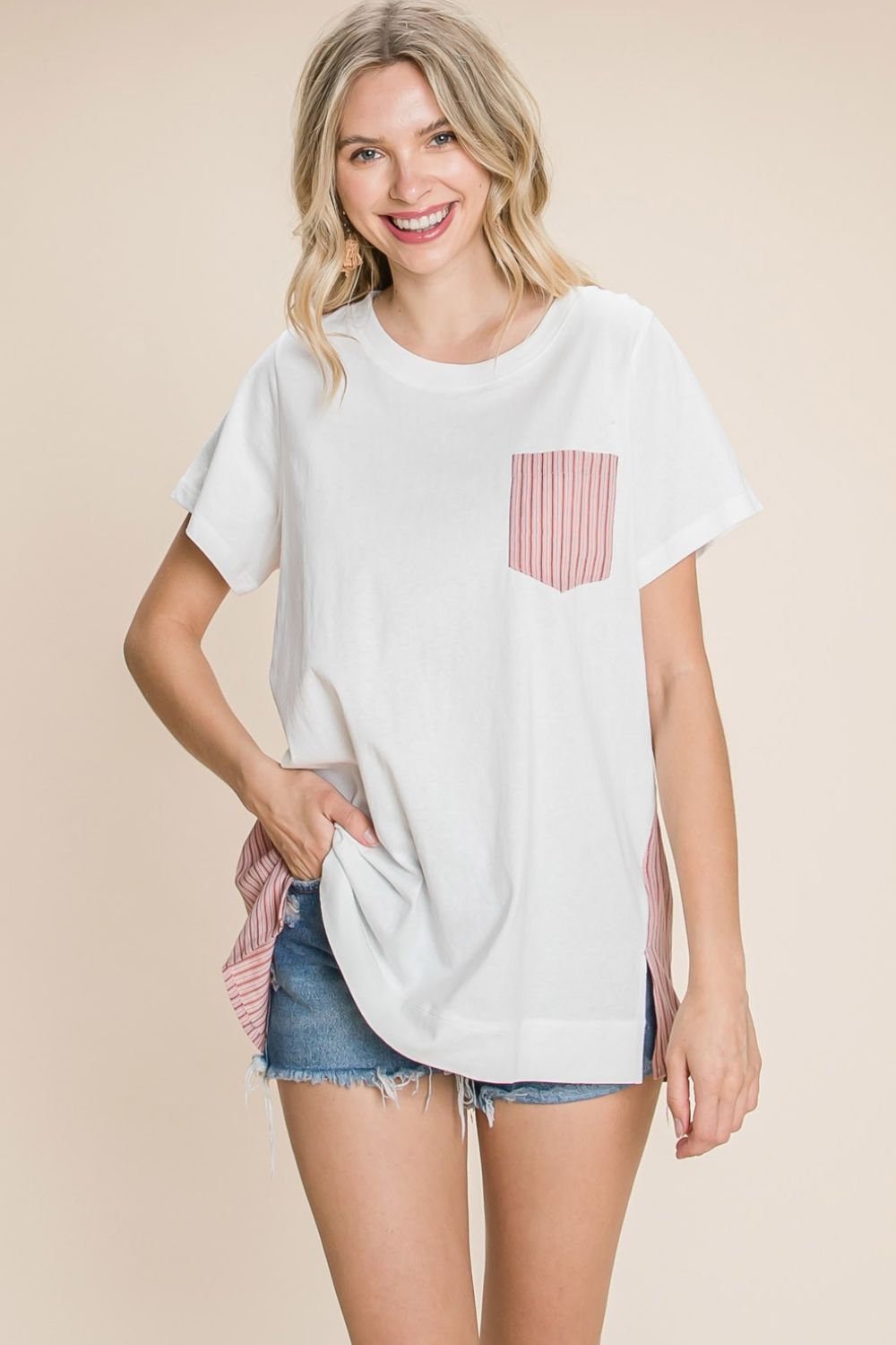 Cotton Bleu by Nu Label Contrast Striped Short Sleeve T-Shirt 