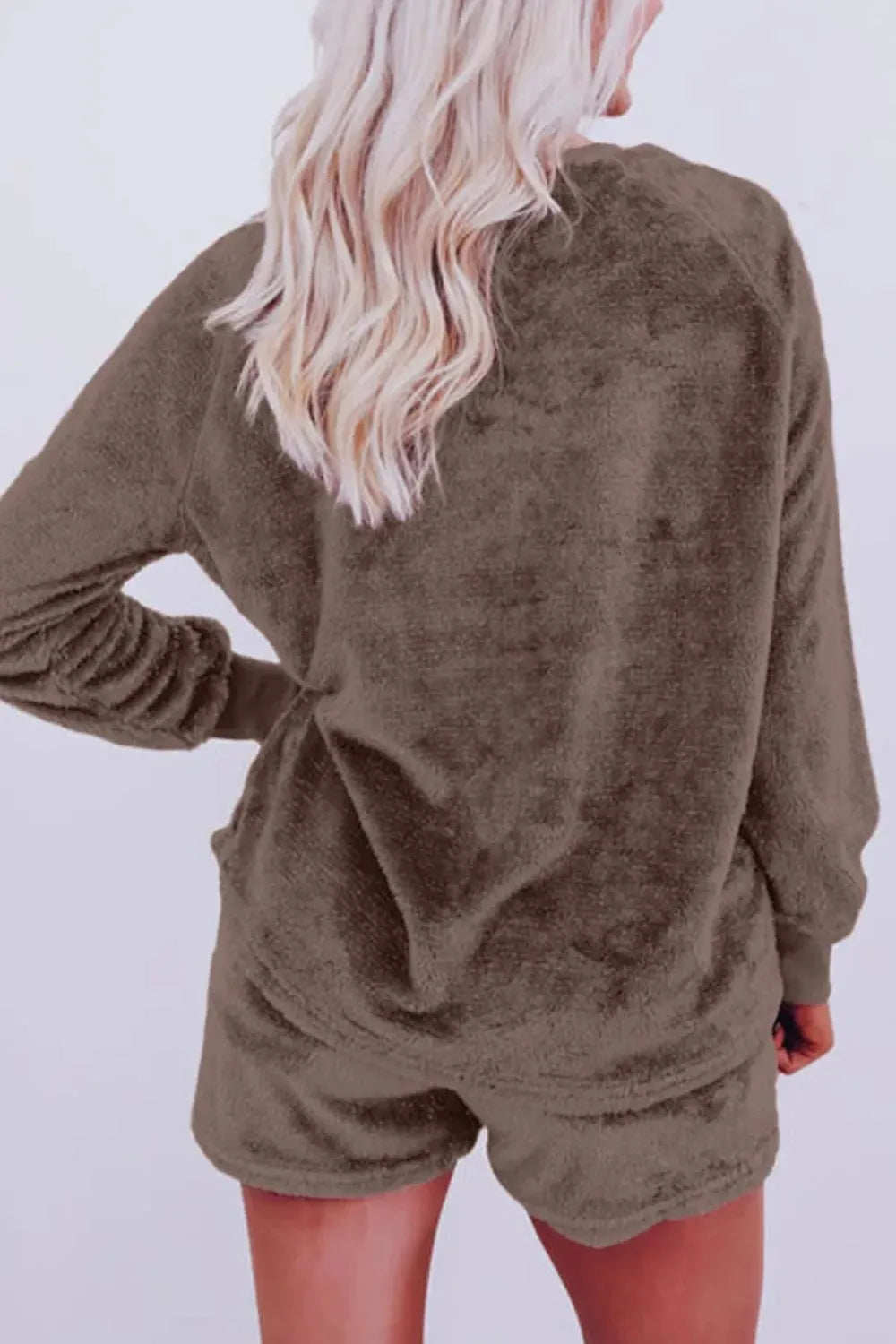 Round Neck Long Sleeve Top and Shorts Lounge Set Lingerie & Nightwear