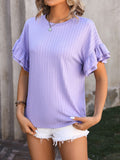 Mandy Ruffled Round Neck Short Sleeve Blouse 
