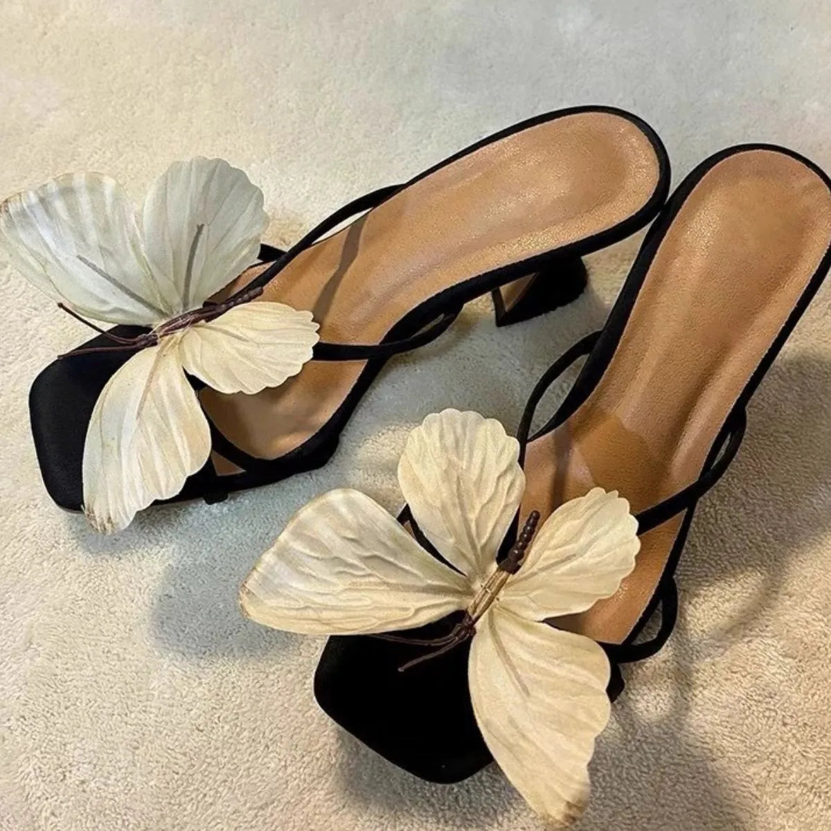 Open Toe Flare Heels Sandals 