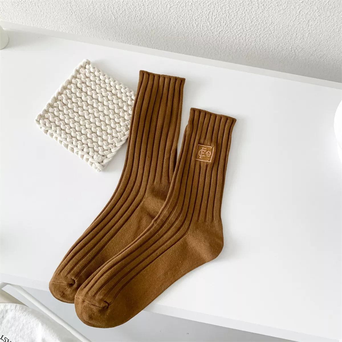 Breathable Ribbed Knit Crew Socks Lingerie & Nightwear