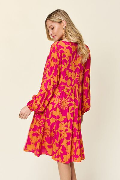 Double Take Full Size Printed Ruffle Hem Dress with Pocket 