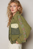 POL Embroidered Sleeve Raw Edge Quilted Jacket 