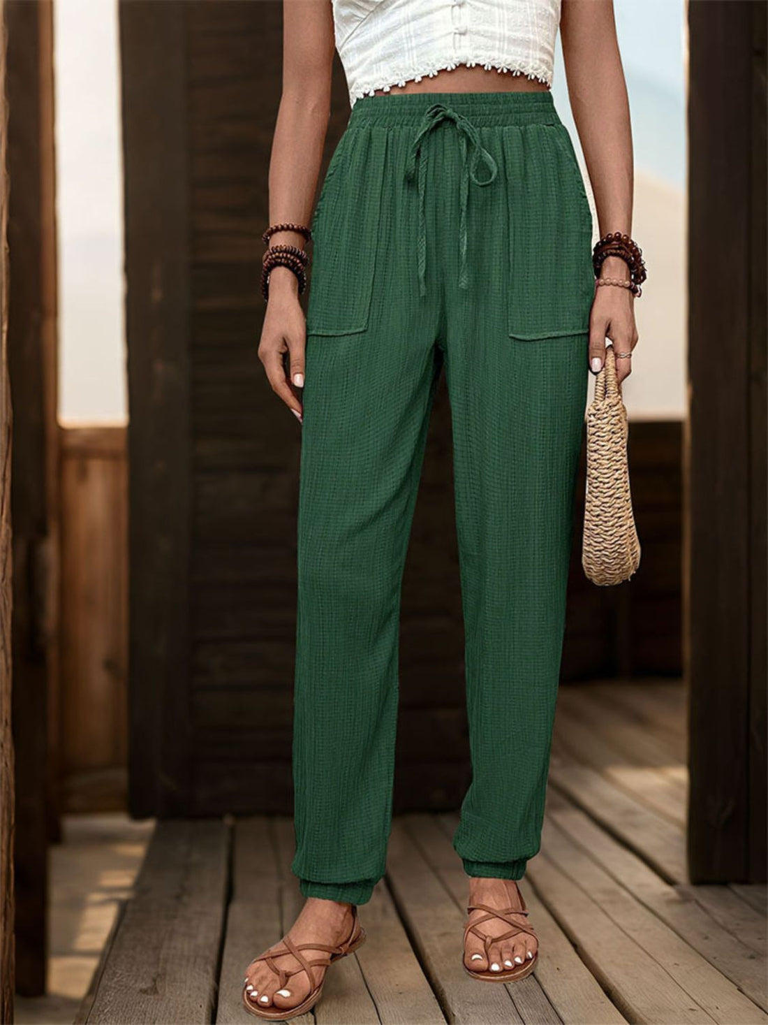 Perfee Textured High Waist Joggers 