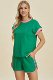 Double Take Full Size Texture Contrast T-Shirt and Shorts Set 