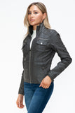 YMI Removable Faux Layered Multi-Pocket Jacket with Fuzzy Hood 