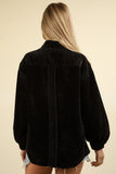VERY J Mixed Media Button Down Raw Hem Shacket 