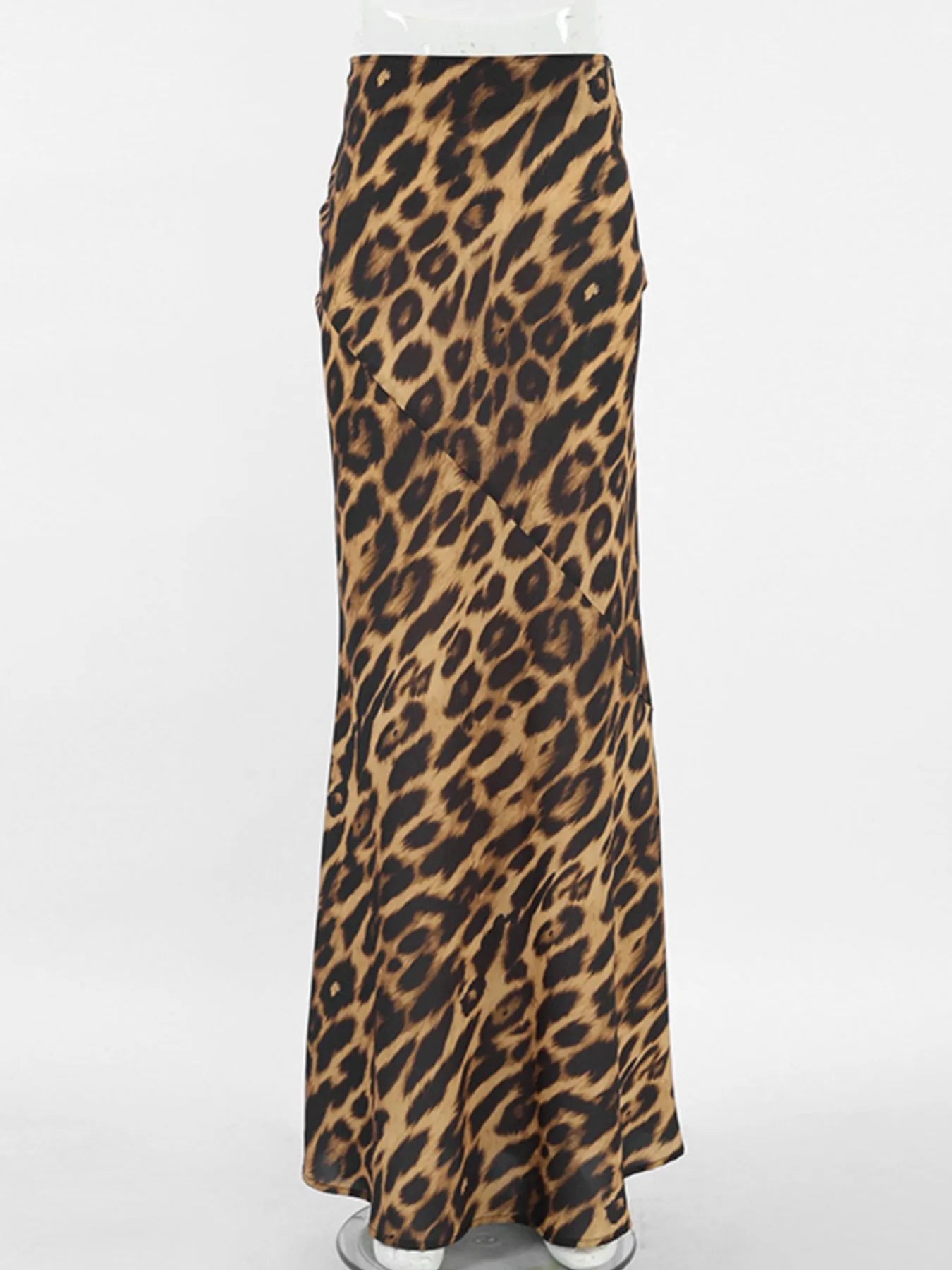 Leopard Print High Waist Flare Maxi Skirt 