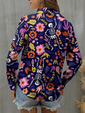 FAM-FAM Buttoned Printed Collared Neck Long Sleeve Shirt 