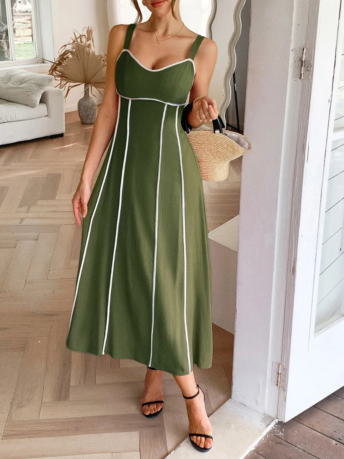 Contrast Wide Strap Midi Cami Dress 