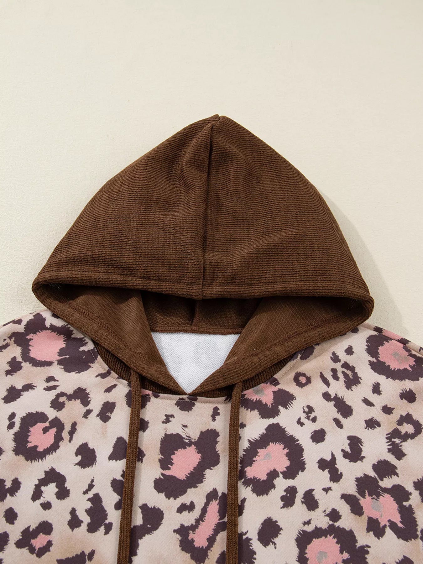 Plus Size Leopard Long Sleeve Drawstring Hoodie 
