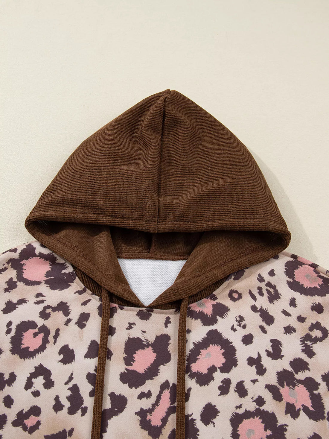 Plus Size Leopard Long Sleeve Drawstring Hoodie 