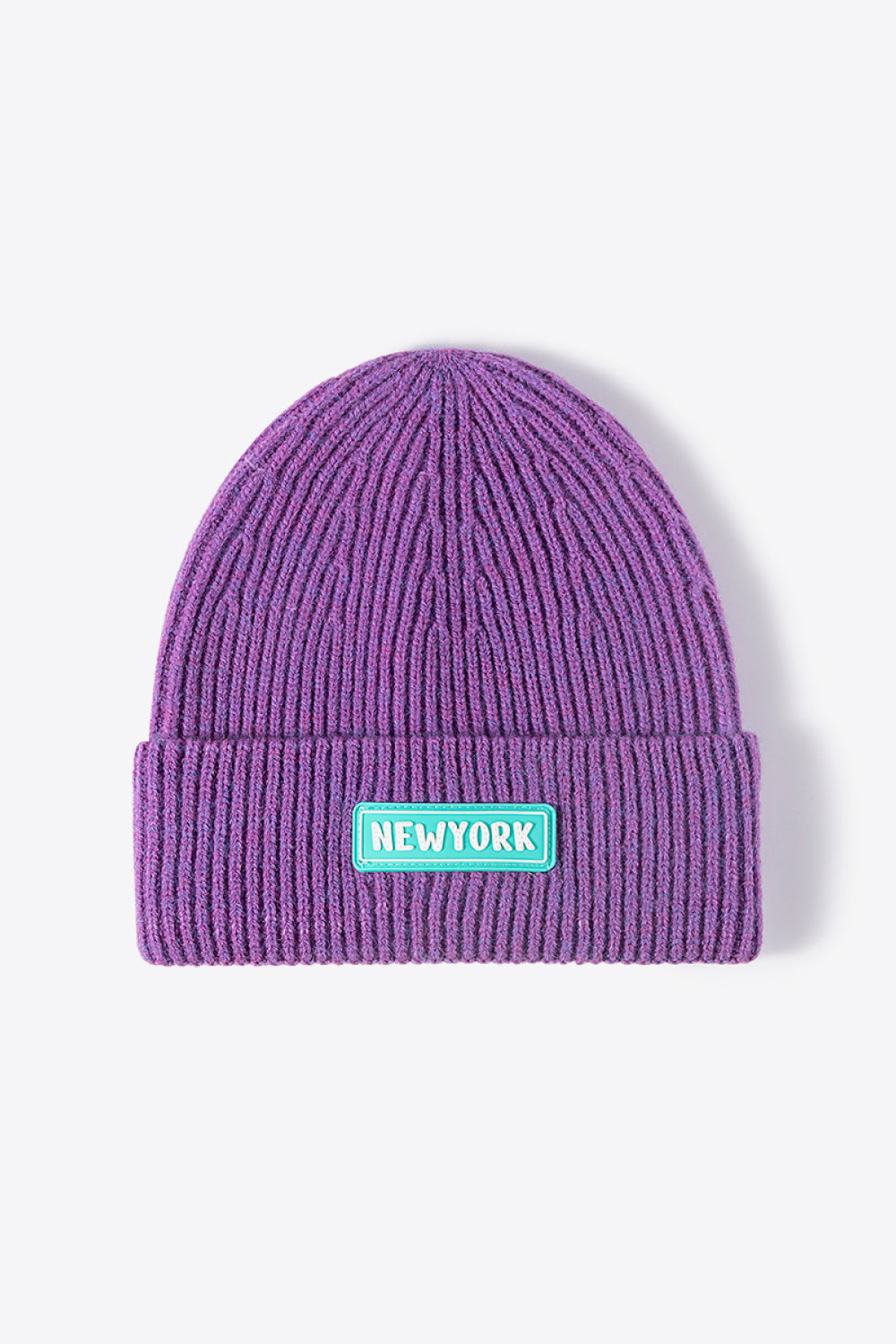NEWYORK Patch Rib-Knit Cuffed Beanie 