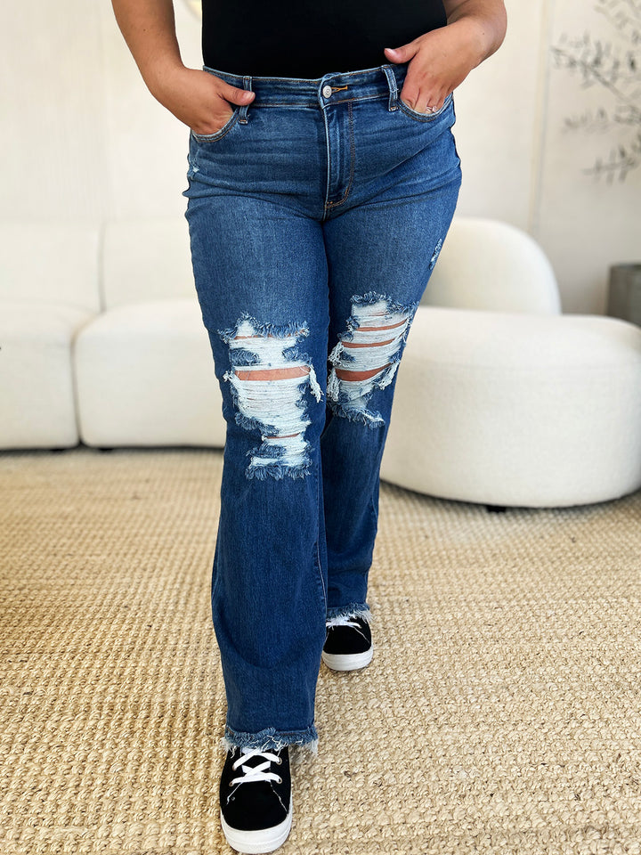 Judy Blue Full Size Mid Rise Distressed Raw Hem Jeans 