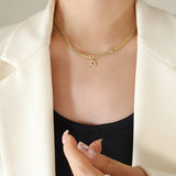 Brass Inlaid Zircon Letter Pendant Necklace 