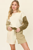 Double Take Full Size Contrast Drop Shoulder Top and Shorts Set 