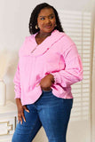 Double Take Exposed Seam Buttoned Notched Neck Blouse 