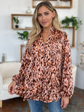 Double Take Full Size Printed Ruffle Trim Balloon Sleeve Shirt 
