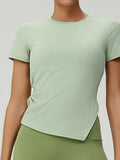 Full Size Slit Round Neck Short Sleeve Active T-Shirt Plus Size 