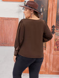 Plus Size Lace Detail Round Neck Long Sleeve Blouse 