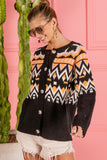 BiBi Ethnic Pattern Button Up Knit Cardigan 