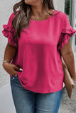 Plus Size Ruffled Round Neck Short Sleeve Blouse 