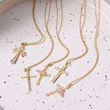 Stainless Steel Inlaid Zircon Cross Necklace 