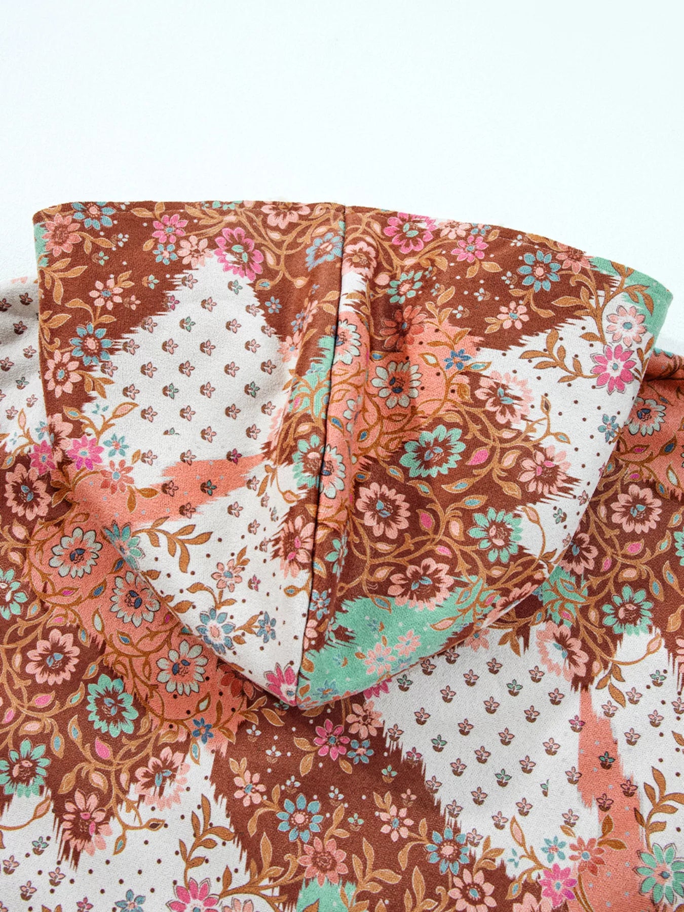 Floral Printed Sherpa Lined Hooded Jacket 