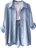 Textured Button Up Shirt and Shorts Set Two Piece Dresses