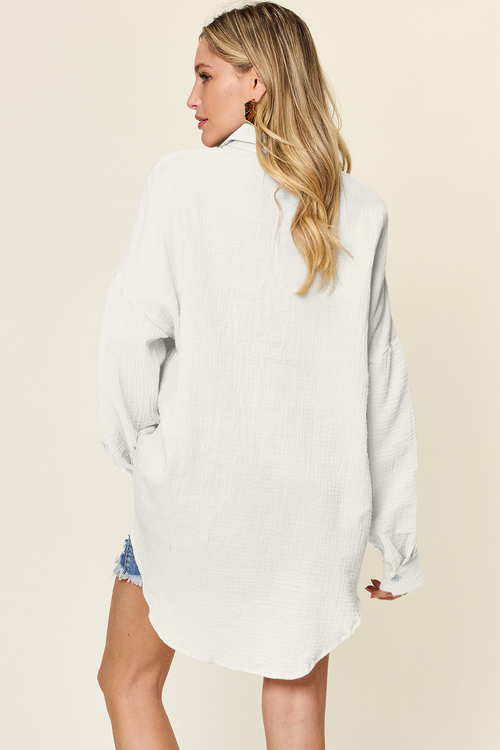 Double Take Full Size Pocketed Texture Button Up Shirt 